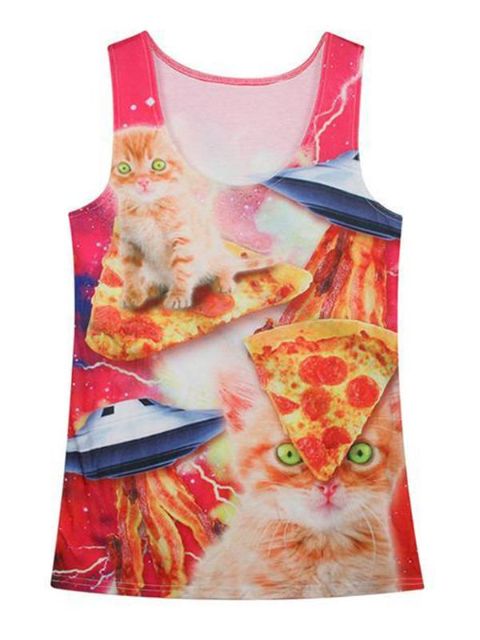 Naisten salama kissa- ja pizzatankit Streetwear Clubwear Gothic Crop Topit (oranssi)