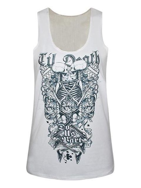 Femmes Streetwear Punk Digital Print Tanks Clubwear Funny Tops (Blanc)