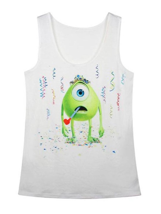 Women's Funny Picture Print Crop Tops New Fashion Tanks (White)