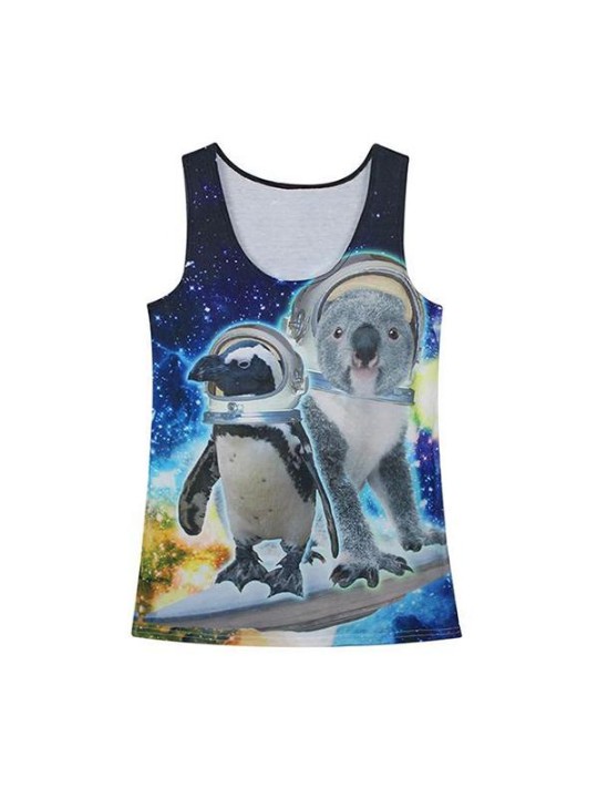 Naisten koala- ja koiran eläinkuvioiset satupuserot Streetwear Hihattomat säiliöt (sininen)