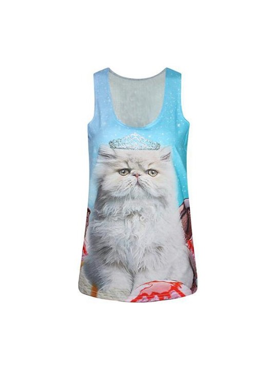 Frauen Katzen Digital Print Tops Fashion Sleeveless Tanks