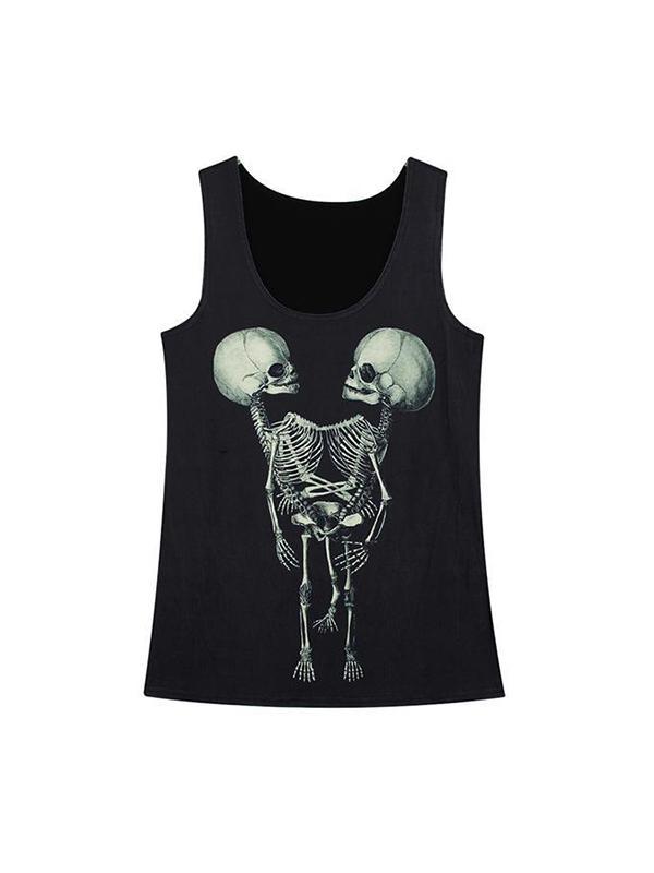 Débardeurs sans manches pour femmes Skull Digital Print Tops Clubwear