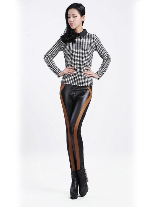 Elegante Gothic Punk imitación cuero negro café inserta polainas Medias