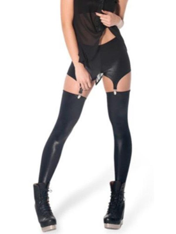 Fashion Rock Punk GARTER BUCKLE Wetlook Imiteret læder Leggings Bukser Tights