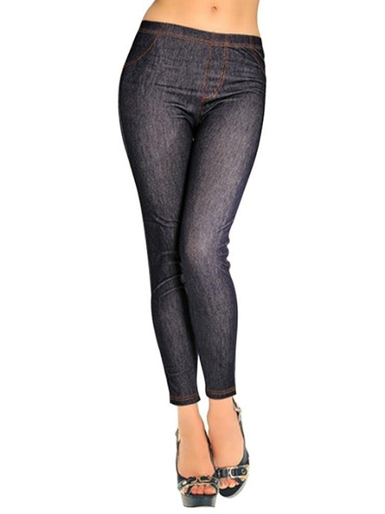 Mode Stretchy Denim Jeans som blå / sorte lommer Trendy Leggings Bukser Strømpebukser