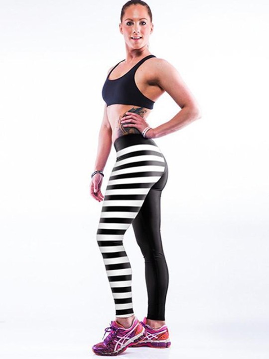 Kvenna tíska Stafræn 3D prentuð rönd Slim Leggings buxur Teygjanlegar þéttar buxur Sports Leggings