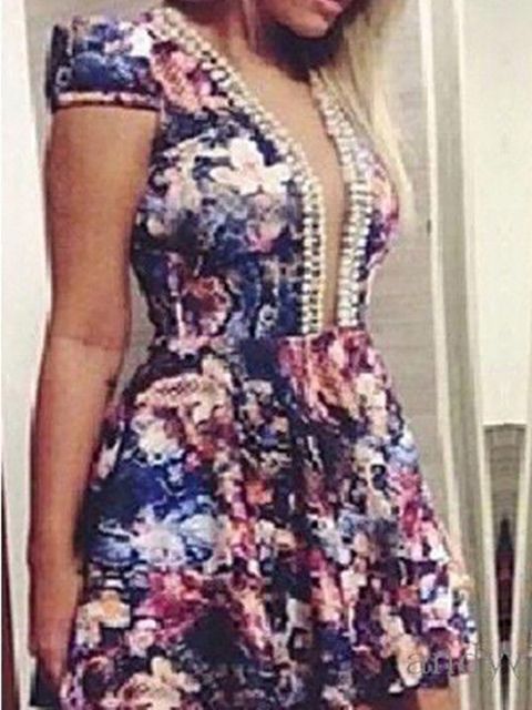 Nya Vintage Womens Sexig Kortärmad Kväll Cocktail Party Clubwear Mini Dress