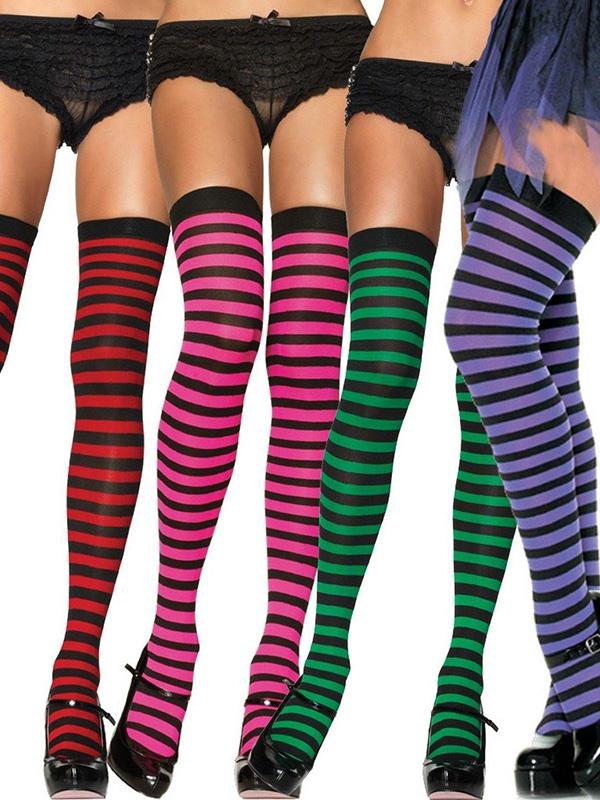 Collants de bas de cuisse en nylon rayé sexy de Noël