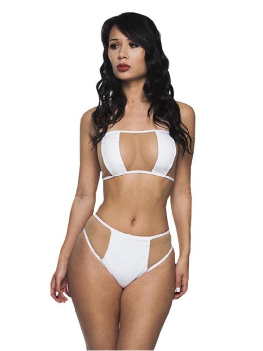 Frauen-Farben-Block-trägerloser hoher Taillen-Bikini-gesetzte Badebekleidung-Badeanzug