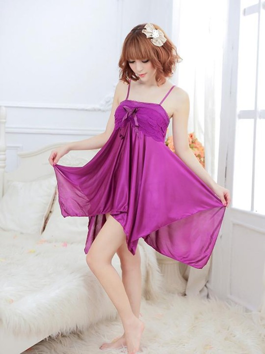 Frauen Sexy Lila Condole Gürtel Nachtwäsche Unterwäsche Kleid und Saum Unregelmäßige Design