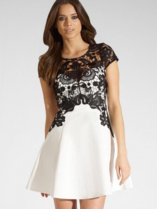 Mode Aushöhlen Spitze Allgleiches Schlank Bodycon Kleid Abendgesellschaft Clubwear S-2XL_trq