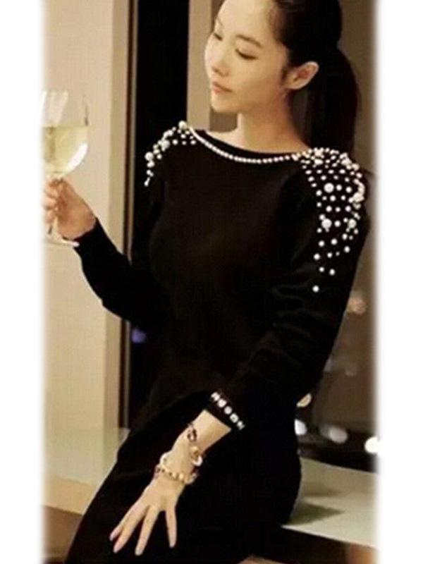 Womens Open Back Perlen Perlen Little Black Dress Cocktail Abendkleid