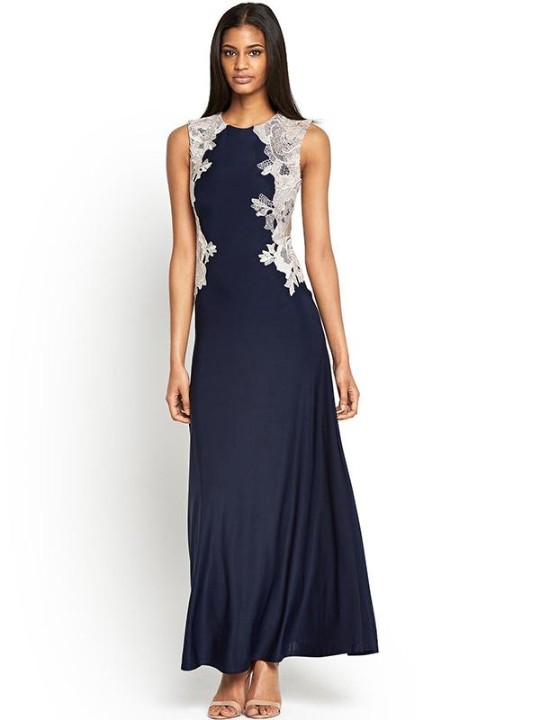 Kvindemode Sexet Navy Blonde Patch Ærmeløs Maxi Aftenkjole til Cocktail / Fest / Klub