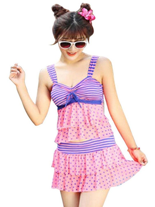 Sexig flickas halterneck prickar Badkläderklänning Strandklänning Badkläder Baddräkt ML XL