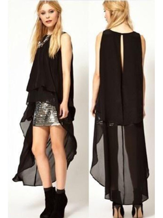 Mode-Euro-Art-Schwarzes Chiffon- überlagertes Maxi Kleid-zufällige sexy Clubwear-Abend-Partei