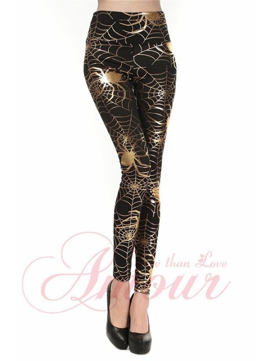 Trendy Gothic Punk Guld / Sølv Metallic Spider Print Sexet Leggings Bukser Tights
