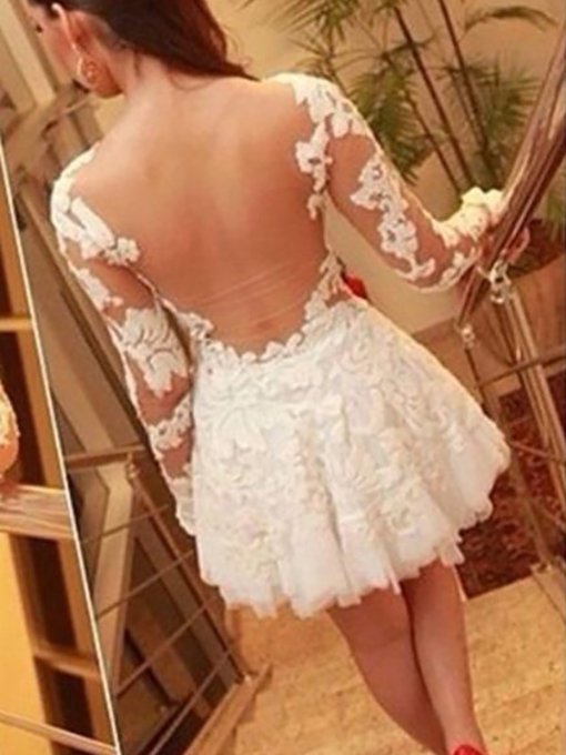 Nytt mode Kvinnor Vit rygglös spetsklänning Party Club Dress