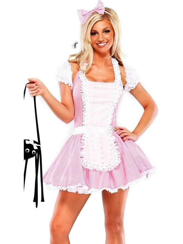 Uusi vaaleanpunainen valkoinen naiset riimu selkäosa seksikäs ranskalainen piika fancy pukeutua Halloween osapuoli puku