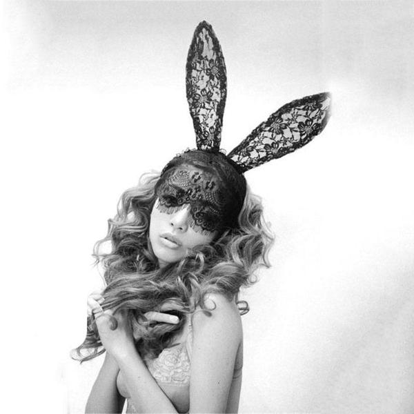 Sexy Lace negro Vintage Banny Ears Nightclub Dance Ball Eye Mask Accesorios de disfraces de Halloween