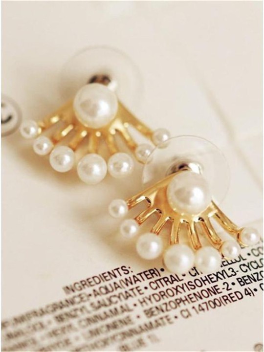 Women Lovely Women's Front & Back Earrings Pearl Ear Studs Tribal Ear Clips