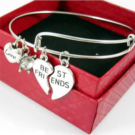 Women Girl Sweet 1 st Best Friends Silvery Charm Bangle Armband