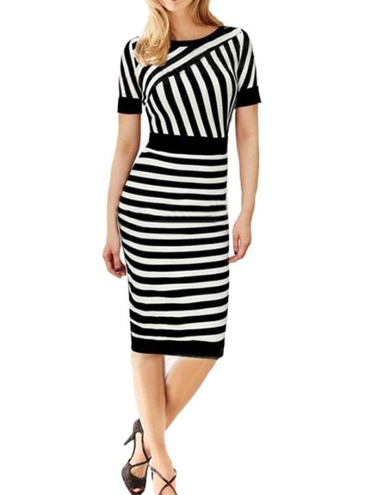 Nouvelle mode femmes rayure épissage jupe crayon mince robe décontractée