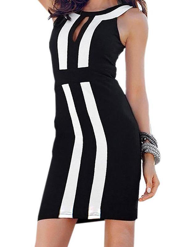 2015 nouvelles femmes de mode coutures noires et blanches robe sexy mince robes crayon