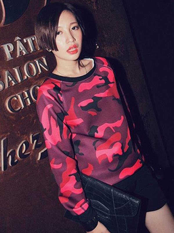 Womens Chic Fashion Camo Print Hot Pink Sweatshirt Sweater Pulllover Sweatshirts & Hoodies