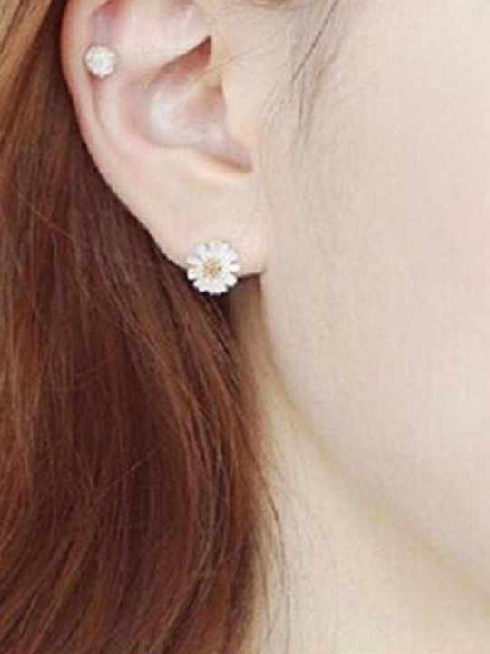 Tíska Glæsilegur Sterling Rómantískt 925 Silfur Daisy blóm eyrnalokkur Eyrnaball veislugjafir