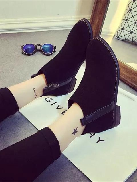 Camurça das mulheres Botas de Salto Baixo Ankle Boots Retro Side Zipper Motocicleta Botas Martin Botas