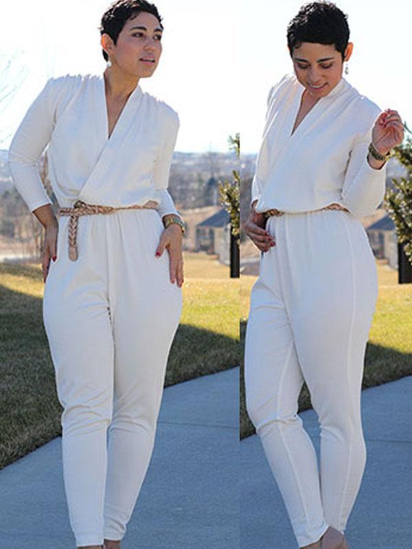 Tíska kvenna Euerope og Ameríku stíl hvítur jumpsuit með mitti dömur frjálslegur föt