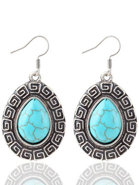 Fashionable Waterdrop Dangle Earring Women's Turquoise Silver Plated Big Pendant Drop Earring Banquet Accessory