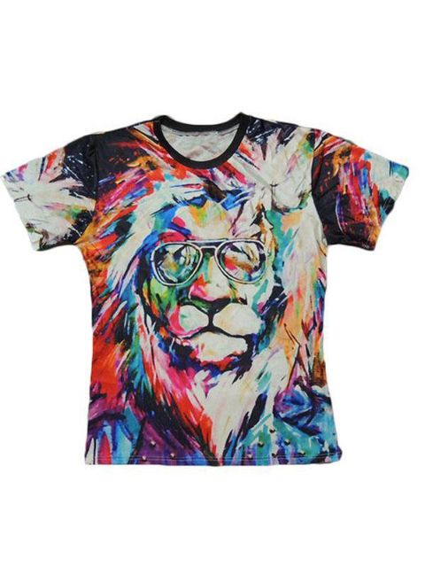 Das mulheres Unisex Tops pop art leão Impresso Padrão Em Torno Do Pescoço Camisa Casual T (Multicolorido)