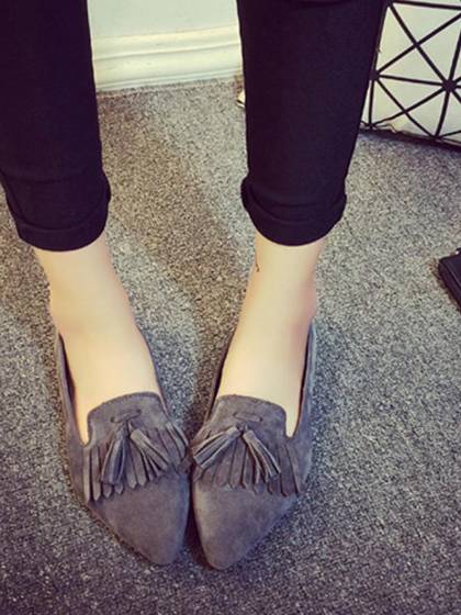 Women's Autumn Sexy Elegant Stylish Slip Tassel Flat Pointy Suede Pointed Toe Flats Shoes