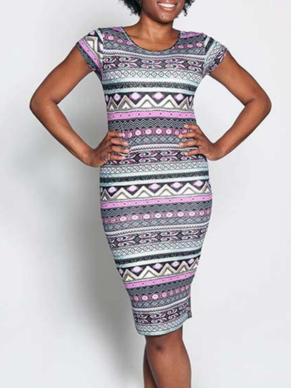 Frauen Sexy Digital Print Slim Fit Bleistift Kleid Kurzarm Hüfte Paket Bodycon Kleid