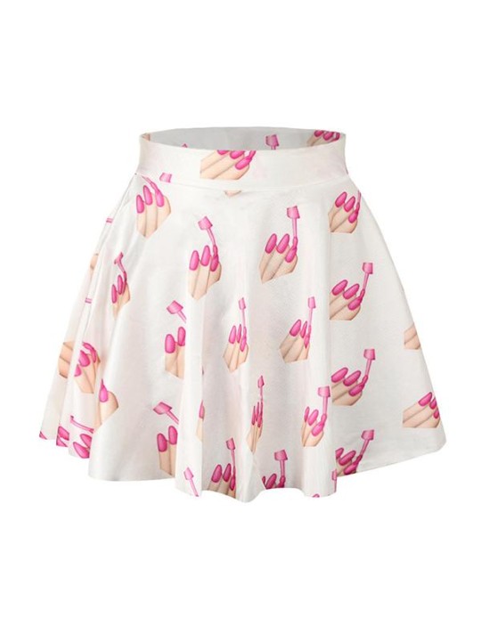 Sommer Mode Kvinders Makeup Emoji Digital Print Høj talje Kjoler Flared Skater Mini Nederdele