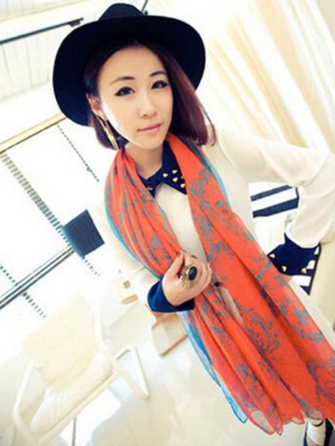 Nýjar haustvetrar kvenna mjúkar bláar og appelsínugular volgar treflar Kóreska tískan Voile Shal