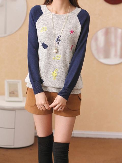 Dame afslappet stjerne guitar Slim Fit langærmet efterår vinter sweater