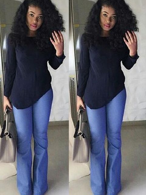 Damemode Langærmet skjorte Asymmetrisk kant T-shirt i bomuld