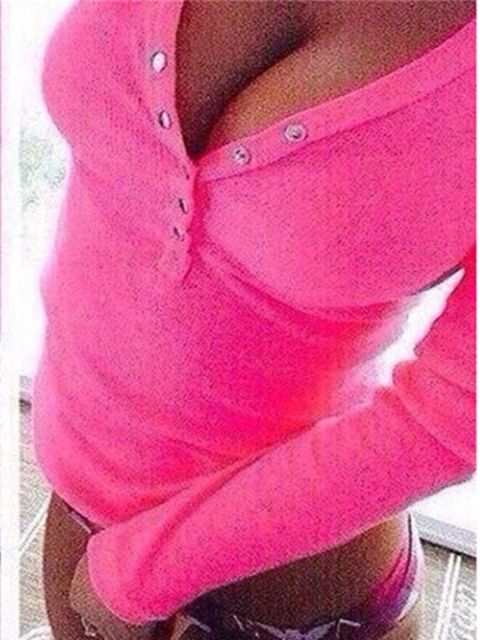 Sexy Profunda Decote Em V Sólida Slim Fit T-shirt de Manga Longa Assentamento Camisas Tops