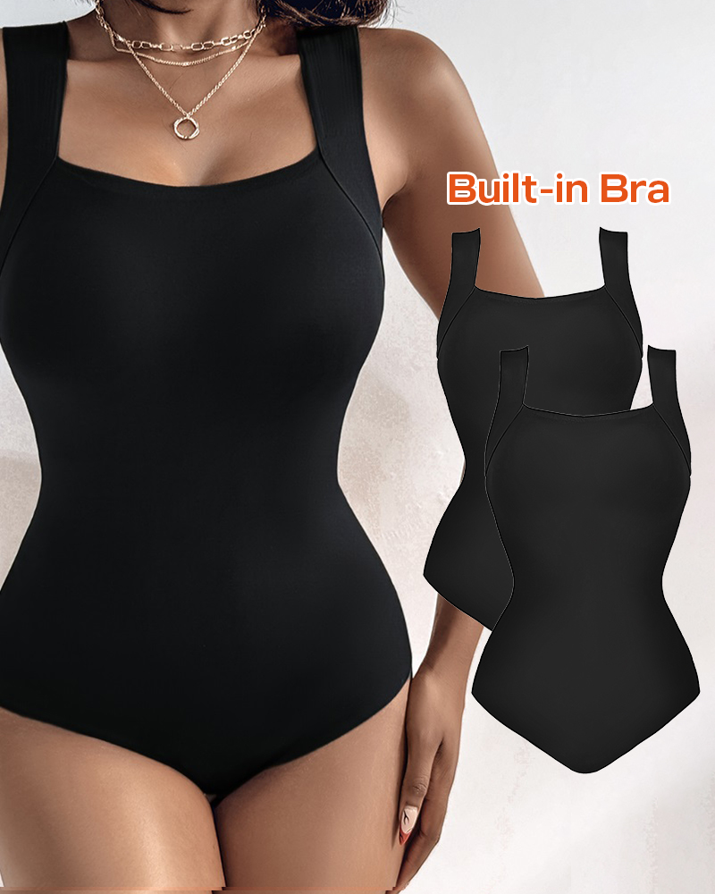 ChicMe 2PCS ContourX U Neck Shapewear Built-in Bra Sleeveless High Strechy Slim Fit Tank BodySuits