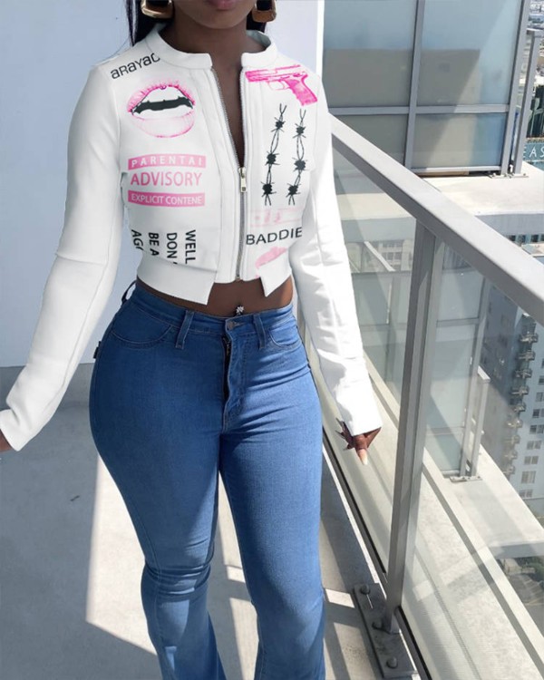 Graafinen painatus Vetoketjullinen pitkähihainen satotakki