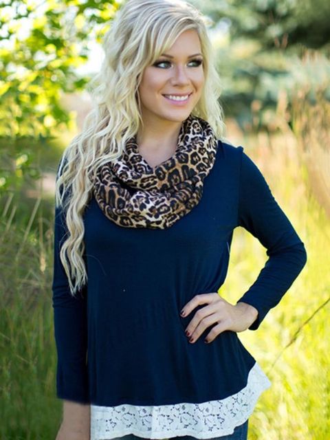 Plusstørrelse skjorte Pullover Åben ryg Blonder Splicing Toppe Bluse Pullover S / M / L / XL