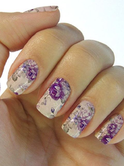 Women's  DIY Elegant Purple Flowers  Nail Art Decals Nails Wraps  Nail Tools Manicure