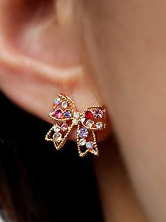 Moda bonito graciosa strass colorido bowknot brincos studs brinco de proa