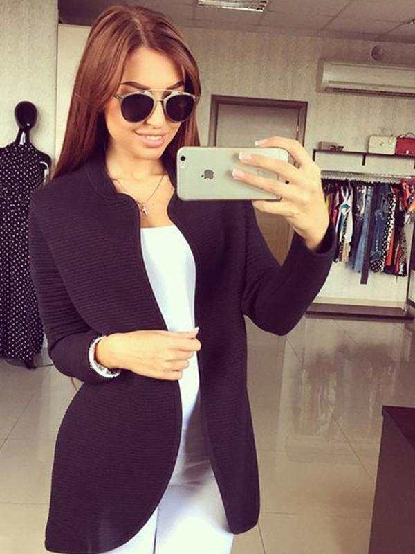 Moda feminina outono estilo livre manga longa básica Cardigan longo Tops Outwear