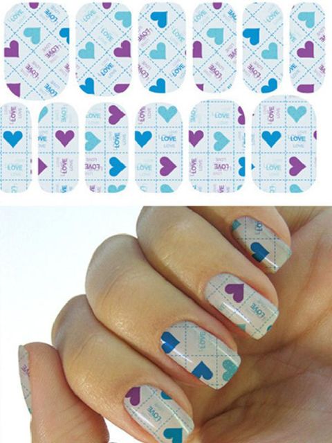 Women's New Fashion DIY Casual Love Heart Pattern Sticker Nail Art Decals Nails Wraps Nail Tools Manicure