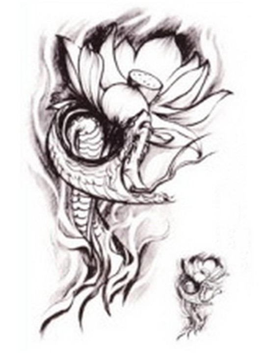 Muoti musta Lotus Snake vedenpitävä tatuointitarra Tarrat väliaikainen tatuointi