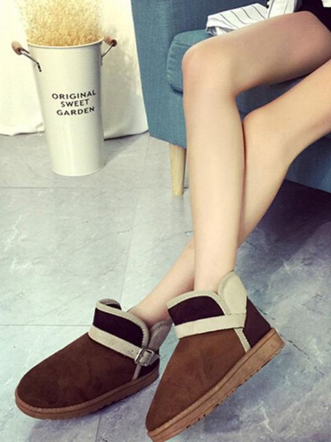 Frauen Stitching Farbe Winter Casual Warm Faux Wildleder Fell Mitte Kalb flach verdicken Boot Schuh Schnee Stiefeletten