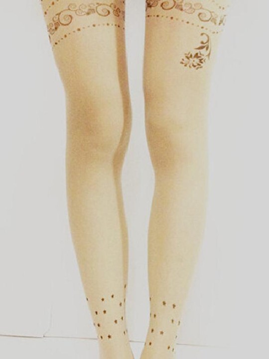 Sexy Slim Flocado Retro Desnudo Floral Imprimir Ultrathin Medias Pantis